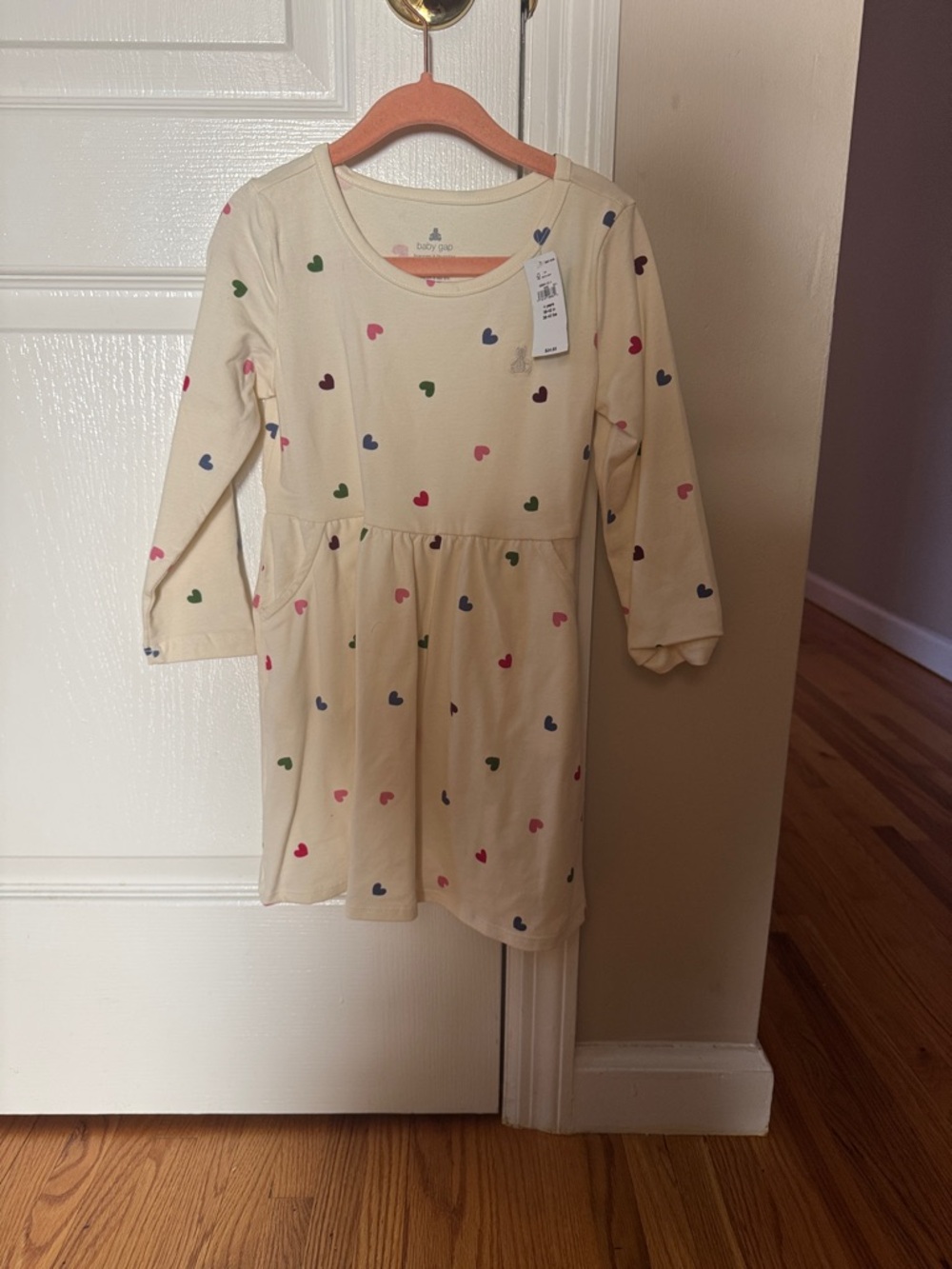 Gap Cream Heart-Print Long Sleeve With Pockets Dress